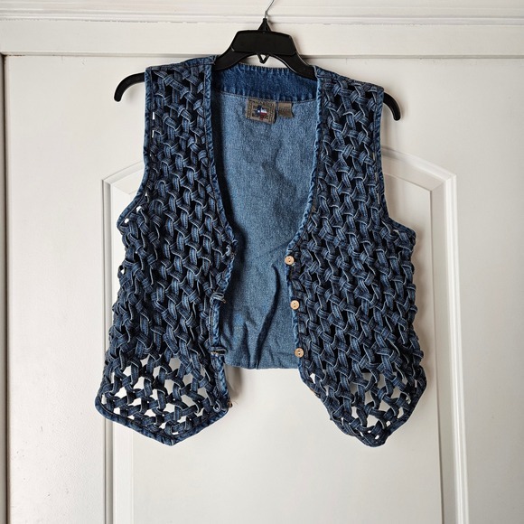 Don't Mess with Texas Denim Vest Womens Large Woven Western Rodeo Boho‎ - Picture 2 of 6